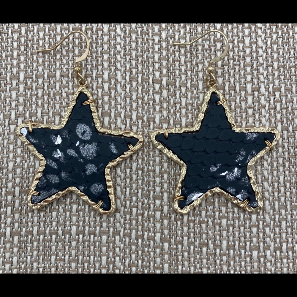 Black Snakeskin Star Earrings